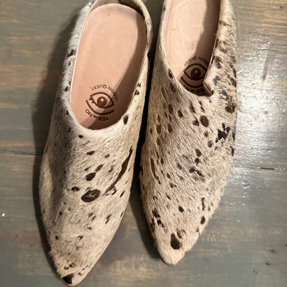 Vision Quest pointed toe leather and gold boot flats